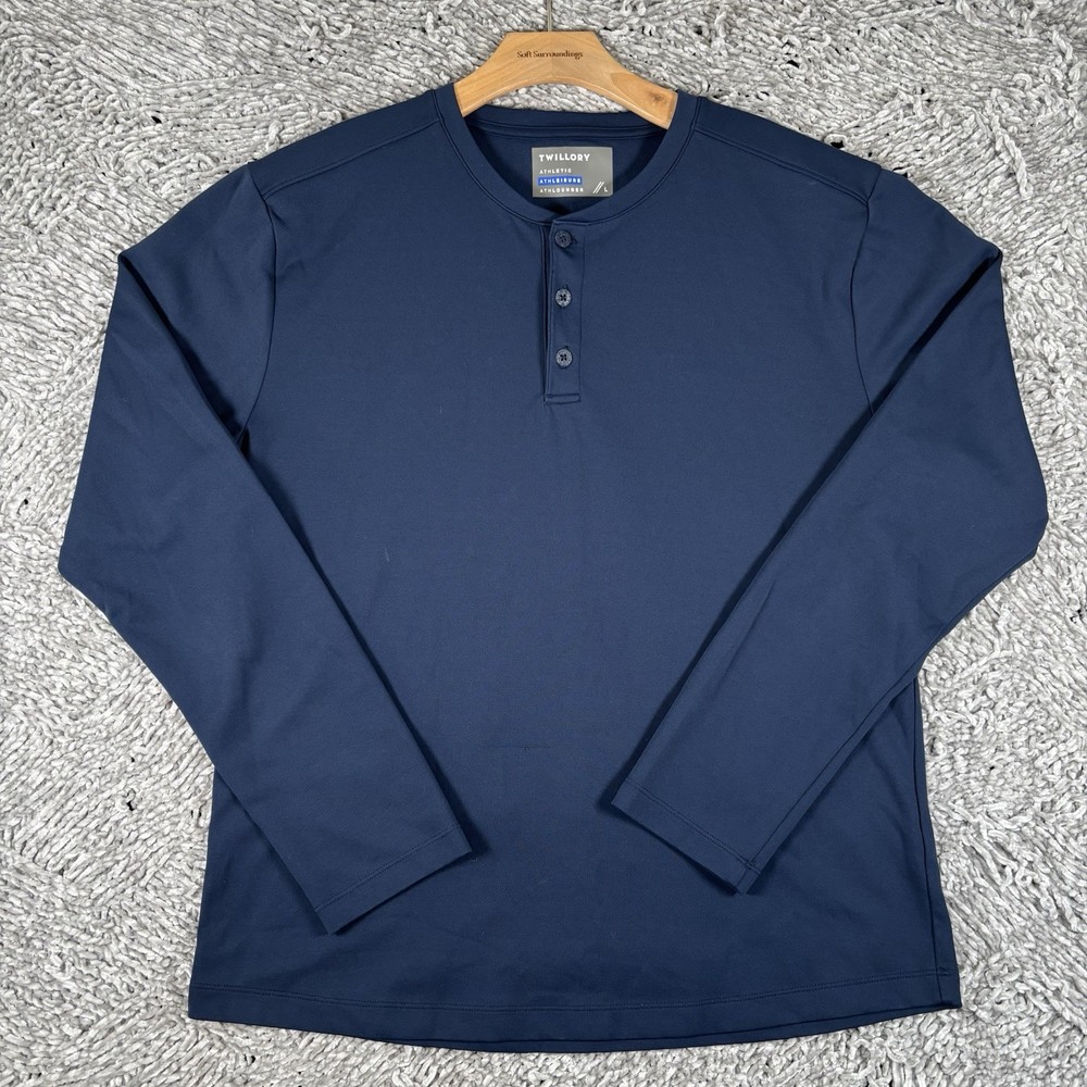 Twillory Athlounger Henley Shirt Mens Large Navy Blue Long Sleeve Athleisure