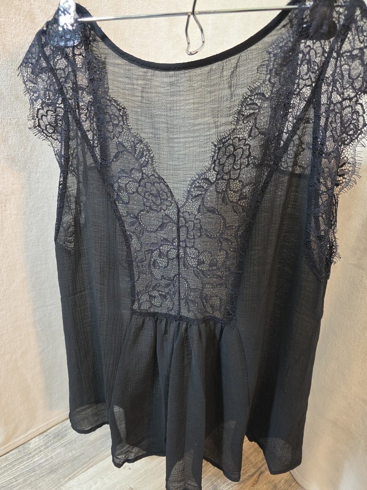Whimsigoth Babydoll Top Sheer Black Lace Goth Fairy Witchy Y2K 90s M-L