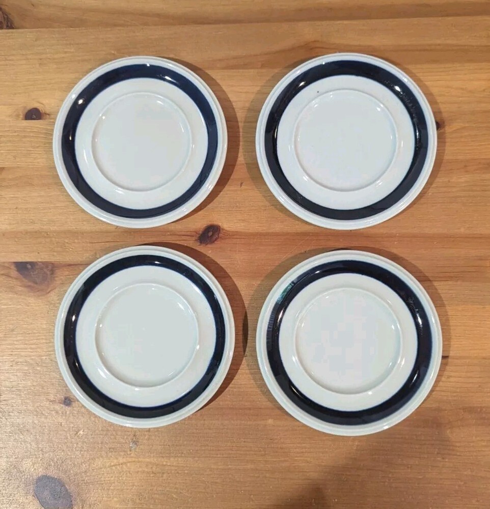 Finland Arabia Blue Anemone 6.5 Inch Stoneware Saucers Set of 4