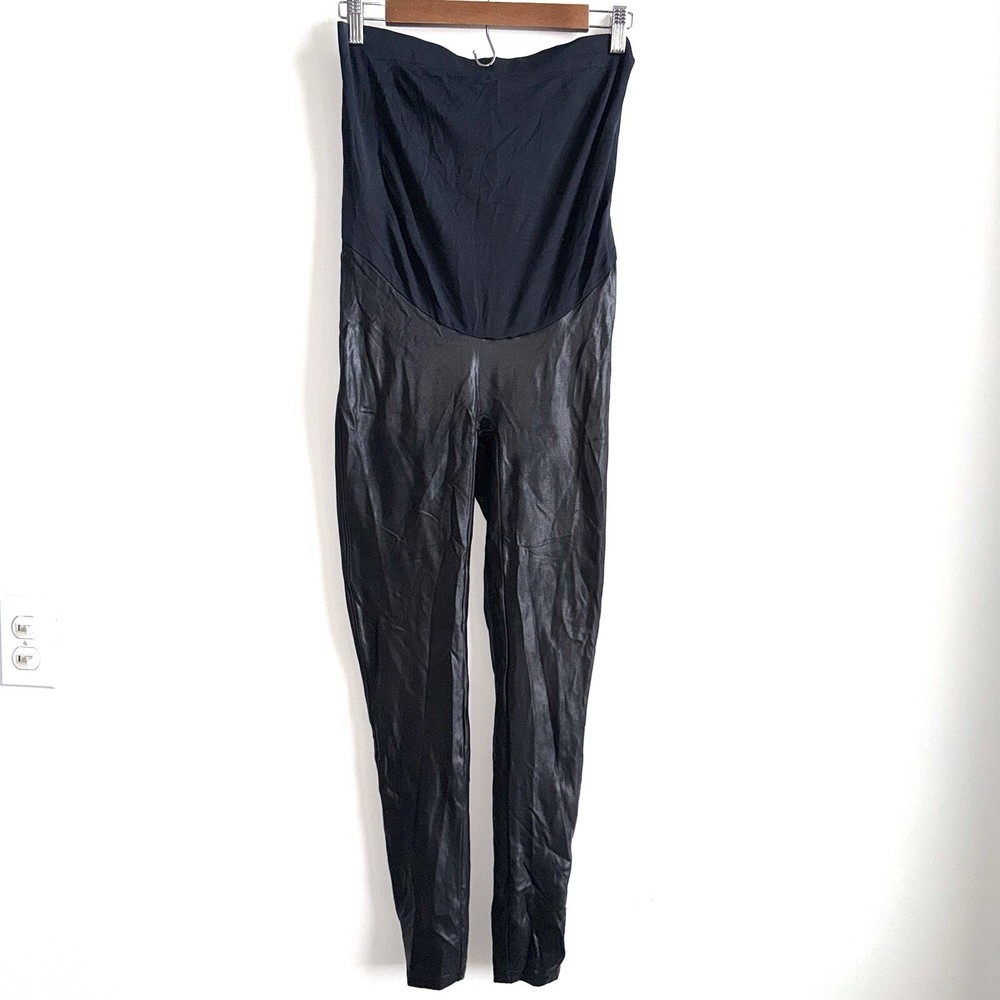 SPANX MAMA Faux Leather Shiny Maternity Leggings Size XL Black