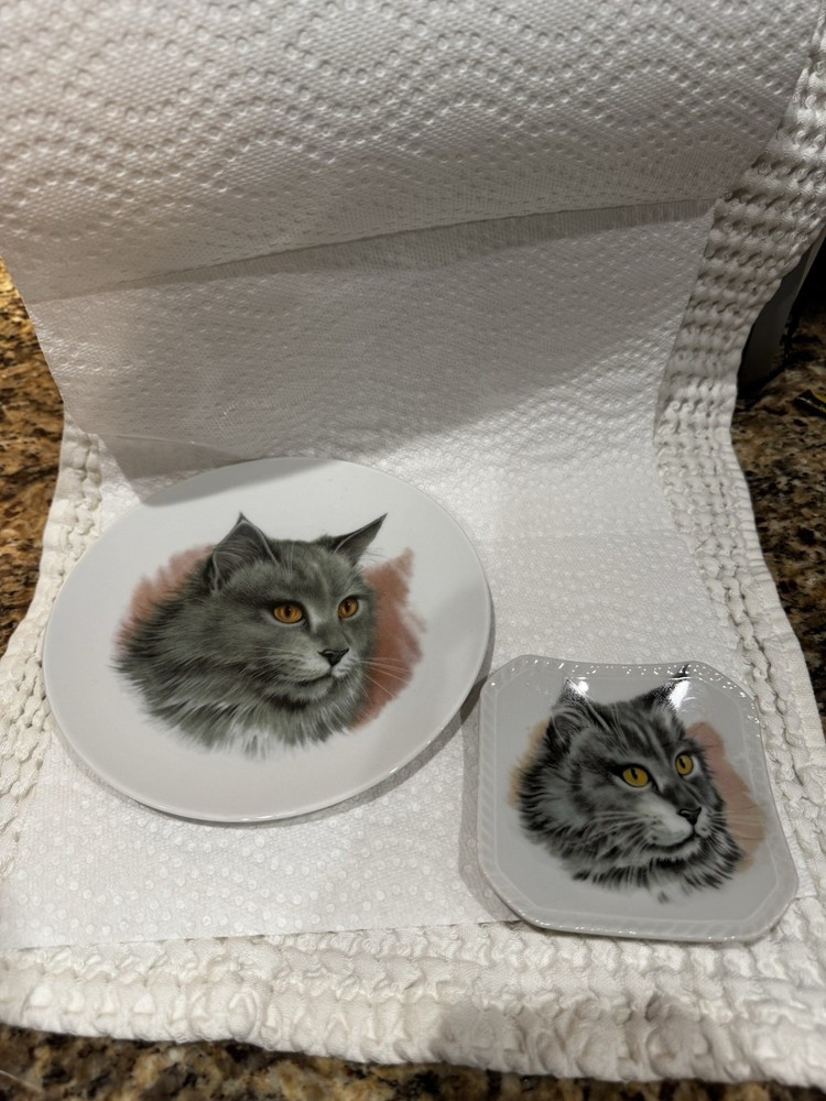 Set Of 2 Bavaria Schumann Arzberg Germany Cat Plates