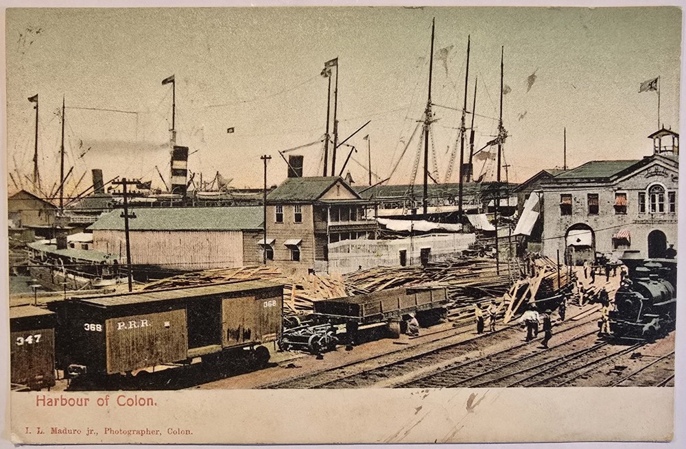 1909 Panama Canal Zone Postcard Harbour Colon I.L. Maduro Ancon C.Z. Postmark