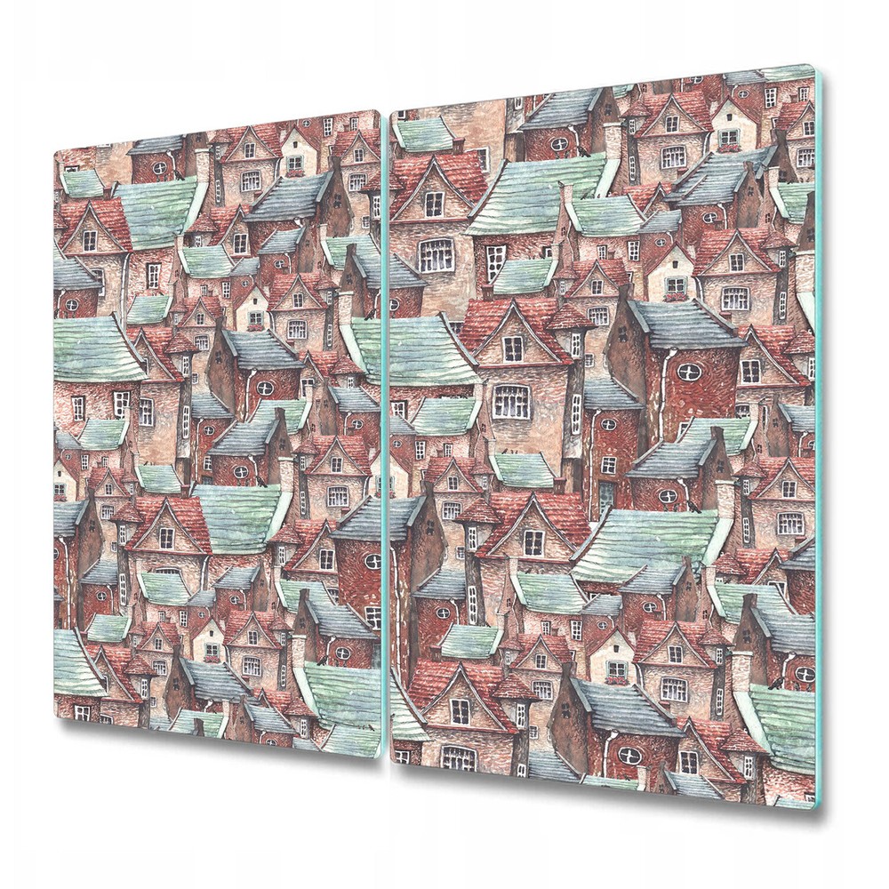 Glass Induction Ceramic Hob Cover Old town Colourful Watercolour 2x30x52