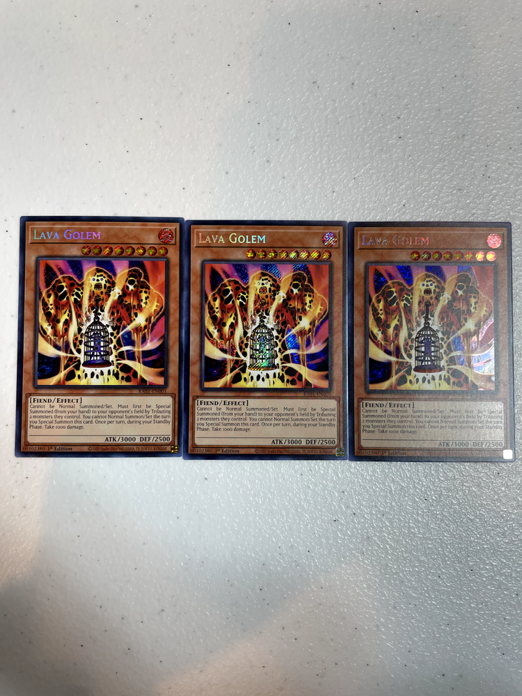 yugioh lava golem secret rare 3x ra01-en001 playset RA01