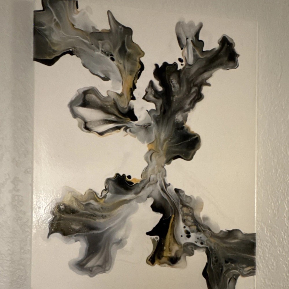 Abstract Black White Gray Gold Canvas Painting Unframed Single Piece