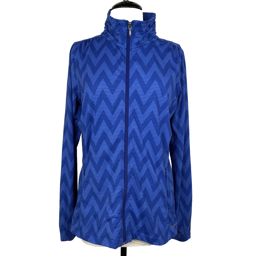 Merrell Track Jacket Womens L Blue Chevron Opti-Wick UPF 50 Full Zip Running