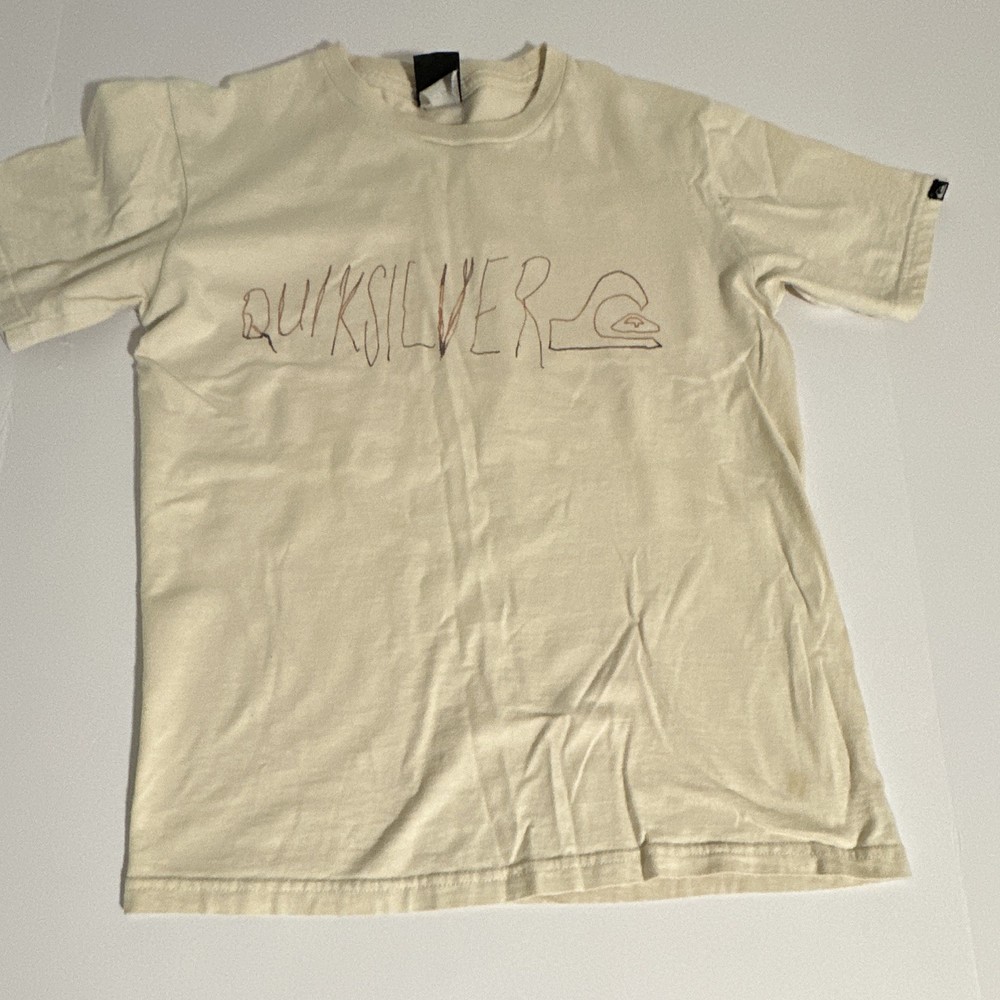Quiksilver Boys Beige Logo Graphic Print Crew Neck Short Sleeve T-Shirt Size M