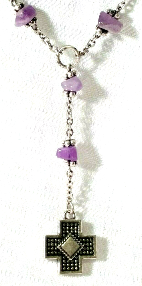 Napier фиолетовый аметист ожерелье - серебристый крест - Y-образная цепочка