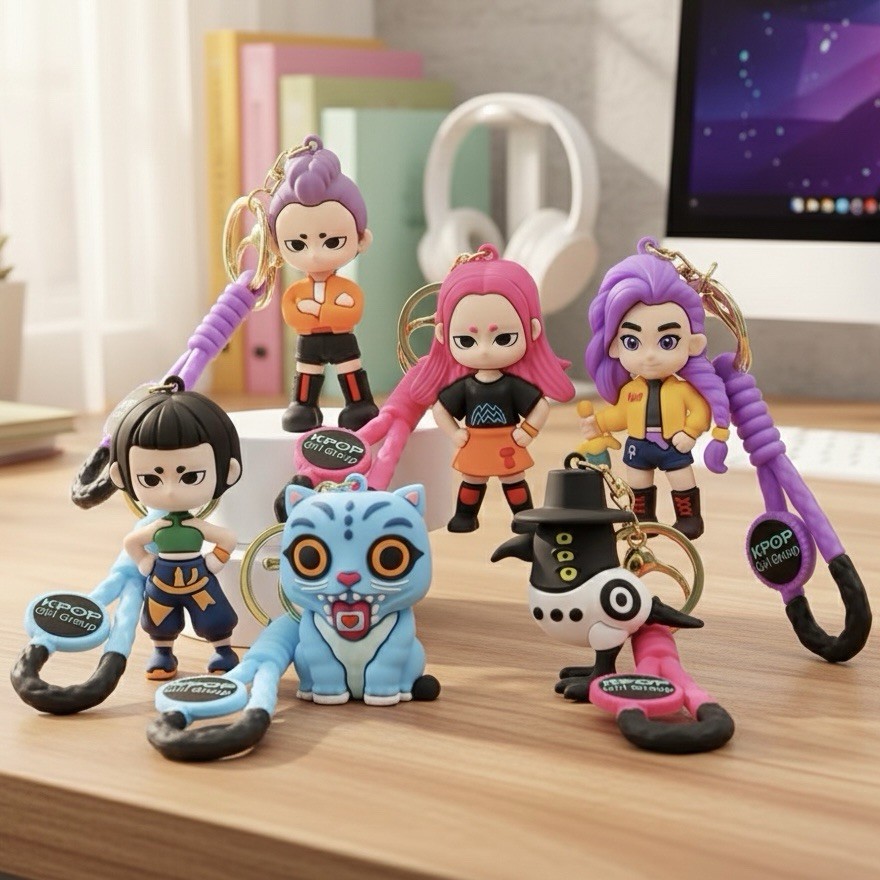 Kpop 6 Piece Demon Hunter Keychain Collector Set Solid PVC Figurines On Keychain