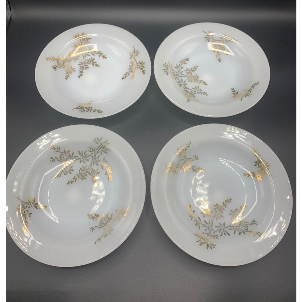 Vintage Gold Leaf Federal Milk Glass Soup Bowl Set of 4