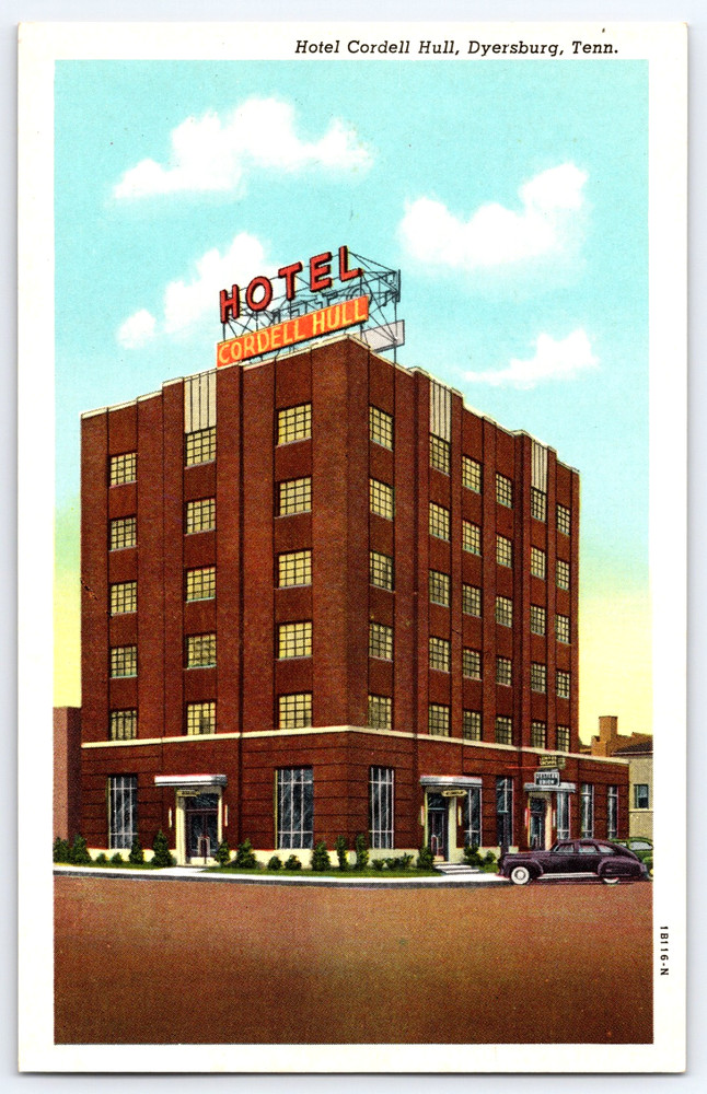Dyersburg Tennessee TN Hotel Cordell Hull Building Cars Vintage Postcard USA
