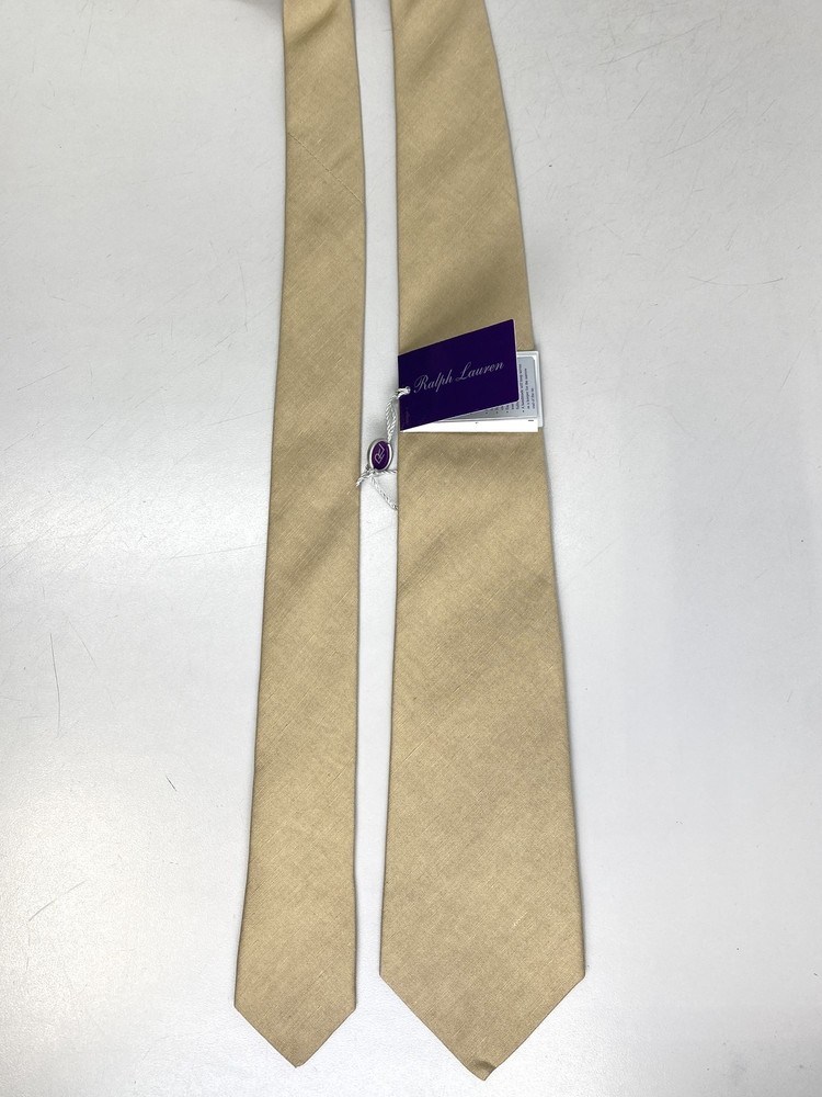 Ralph Lauren Purple Label Men's Silk-Linen Tie Tan One Size Signature Hand-Cut