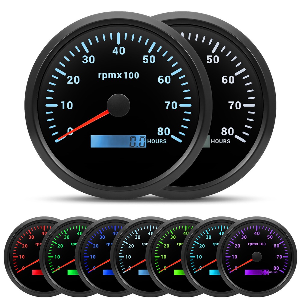 110mm Tachometer Gauge 0-8000RPM LCD Tacho Hour Meter 7 Colors LED For Car Boat
