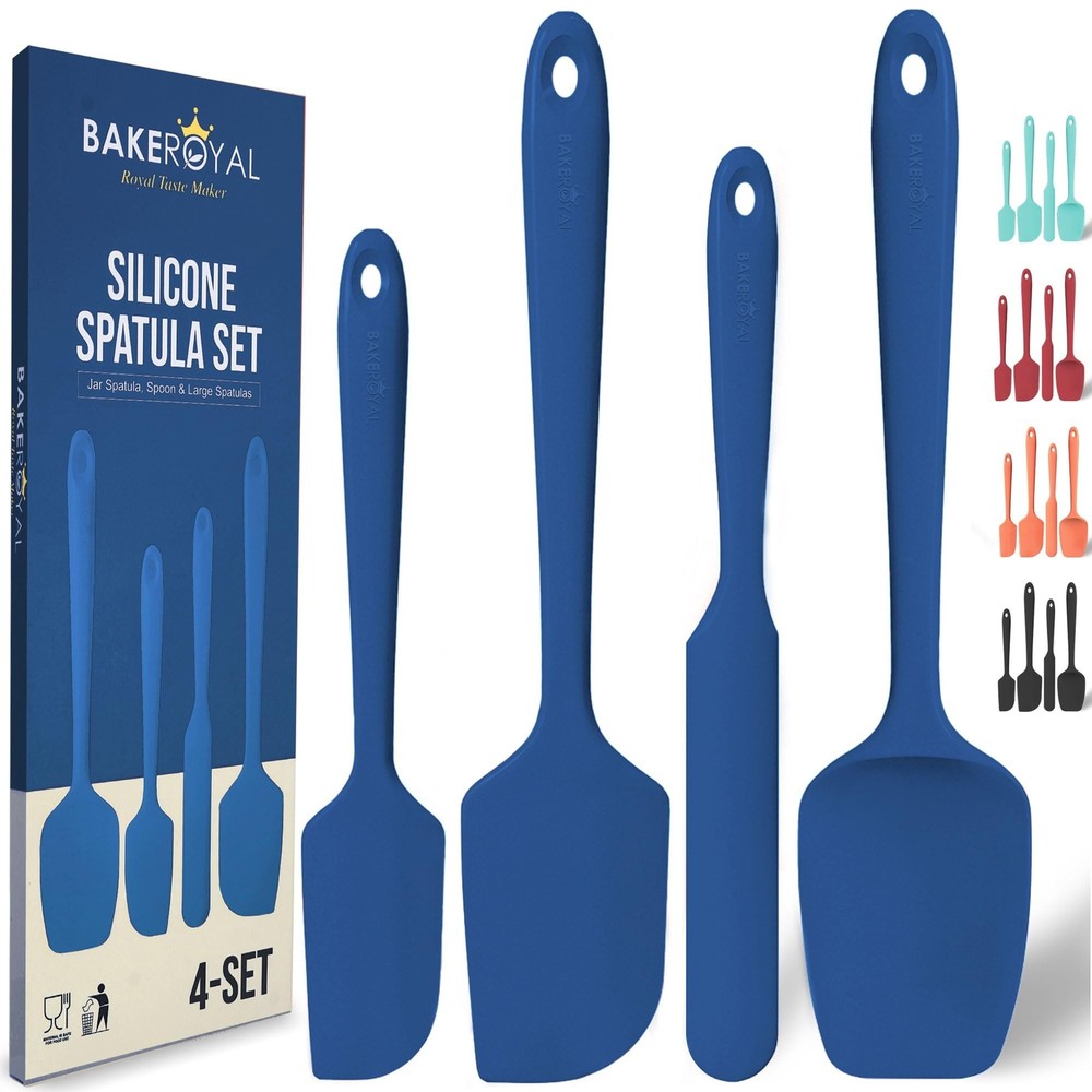 Heat-Resistant 600° Silicone Spatula Set - 4-Piece Rubber Scrapers