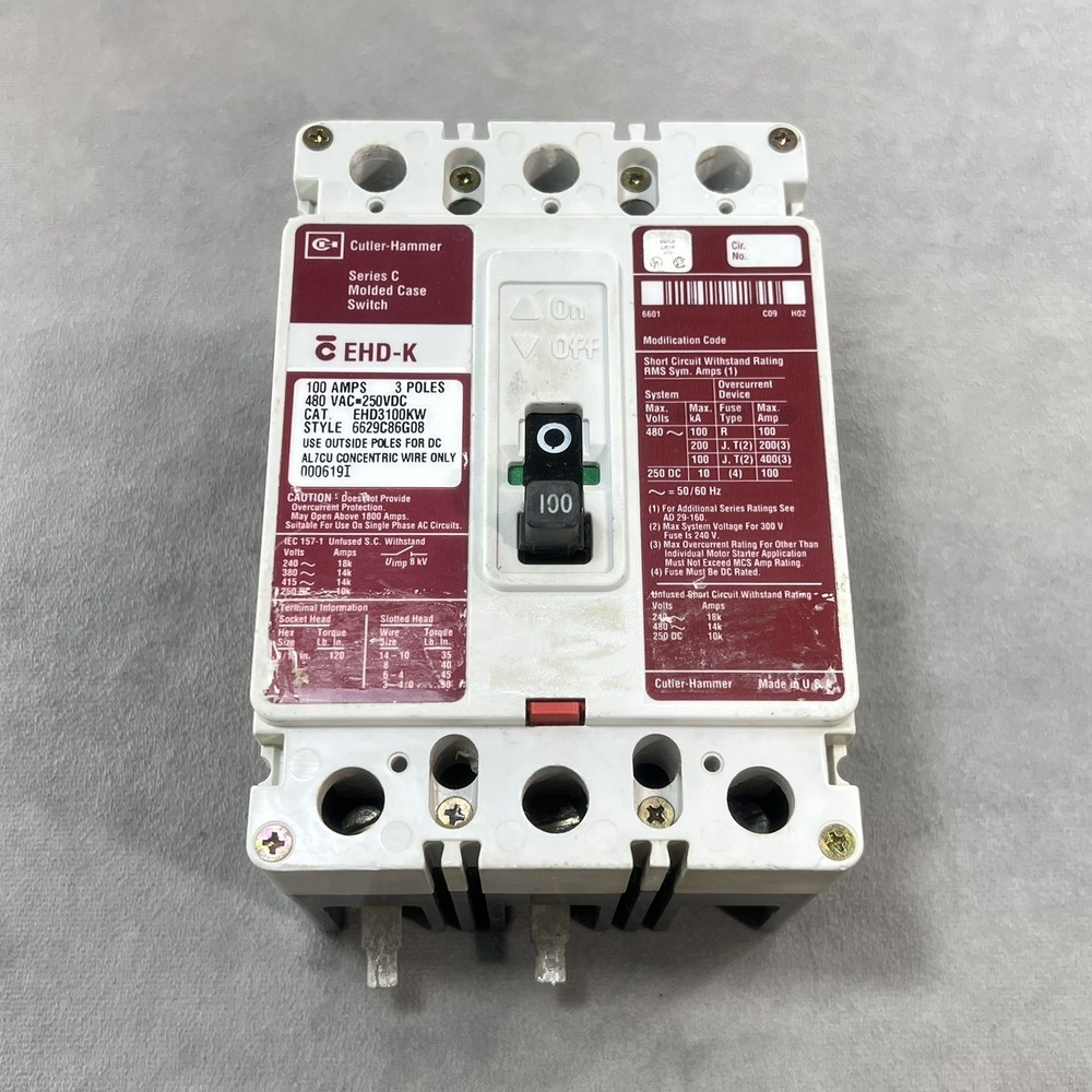 EHD-K 100 Amp Breaker 3 Pole 480V Series C Cutler-Hammer