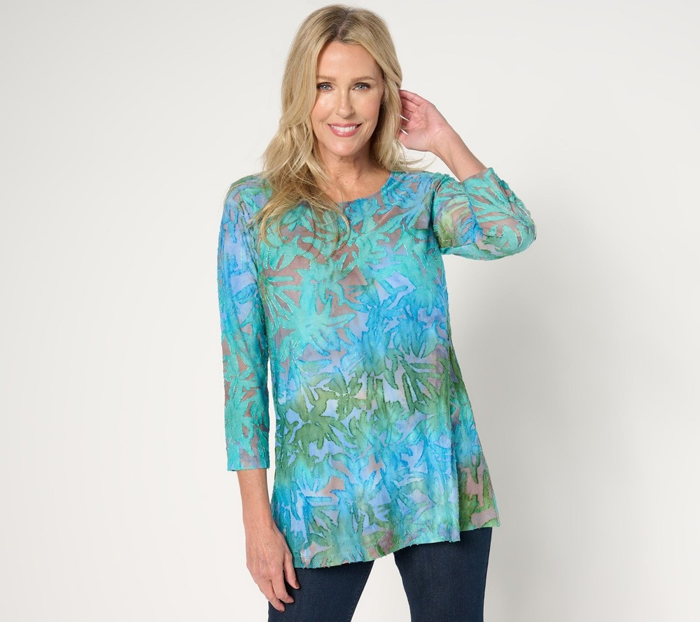 Susan Graver Women's Top Sz S Weekend Tie Dye Burnout Multi-colored A677176