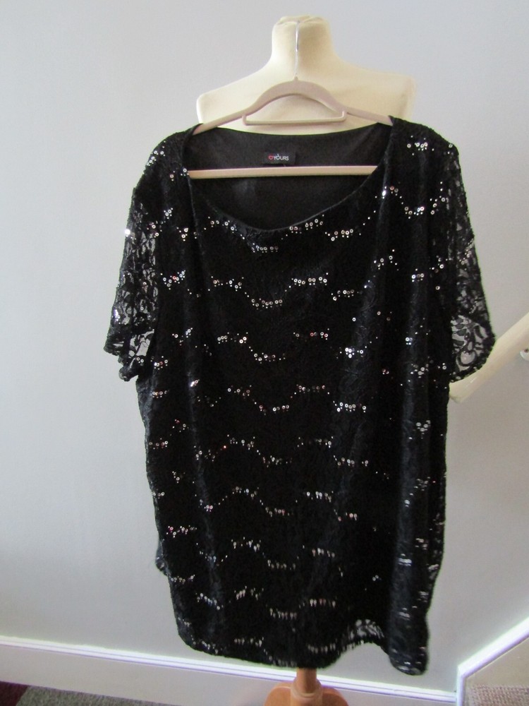 Women Black Sequin Sparkle Party Tunic Top Blouse Size 30-32