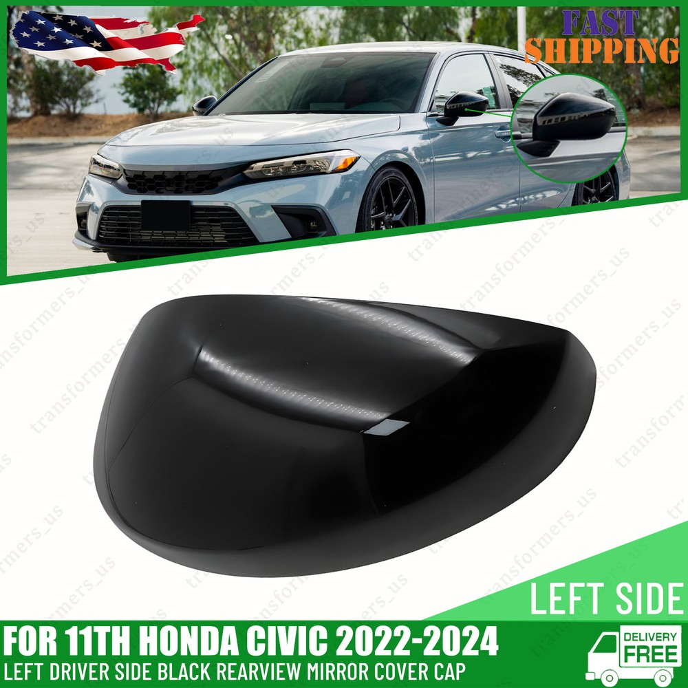 2022-2024 Honda Civic Left Driver Side Black Rearview Mirror Cover Cap