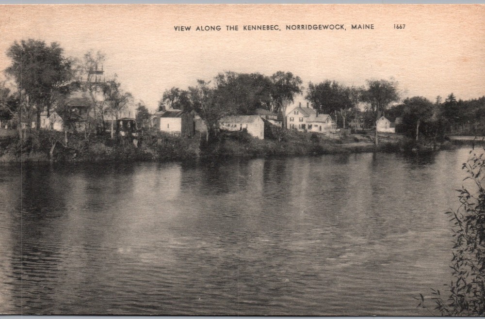 Kennebec River in Norridgewock, Maine - Vintage Sepia Toned Postcard
