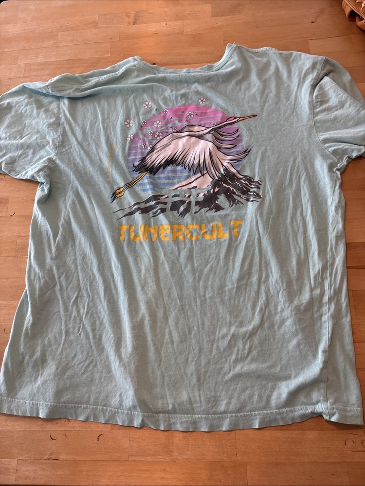 light blue Tunercult t-shirt featuring a Japanese-inspired crane graphic XL