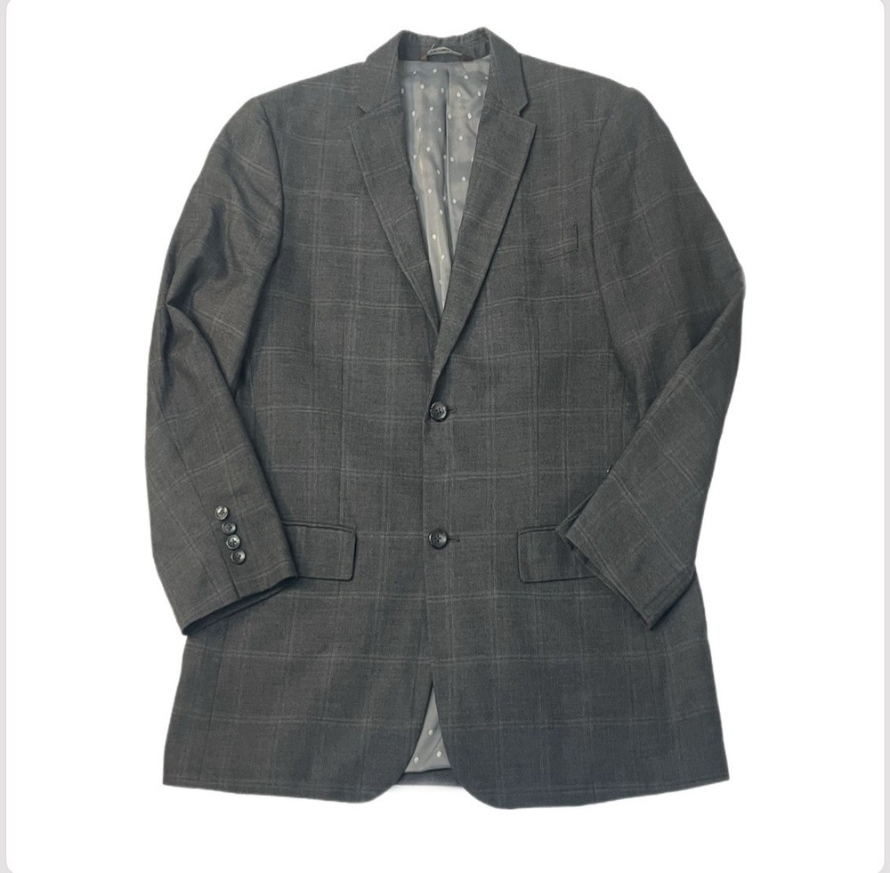 Perry Ellis Men’s Blazer Size L Gray Plaid Two Button Sport Coat Jacket
