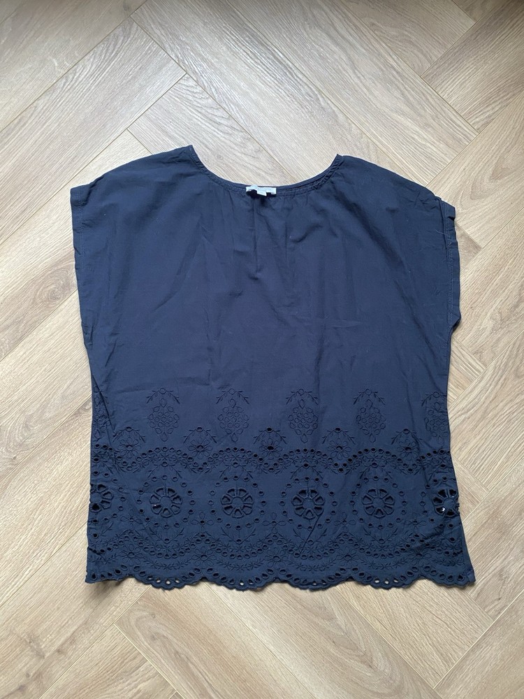 Monsoon Women’s Navy Broderie Anglaise Woven Front Top - Size M - 100% Cotton