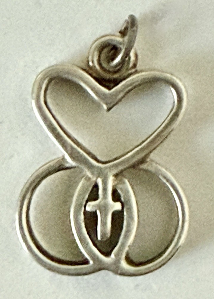 Vintage .925 Sterling Silver Heart Cross Christian Love Pendant Charm