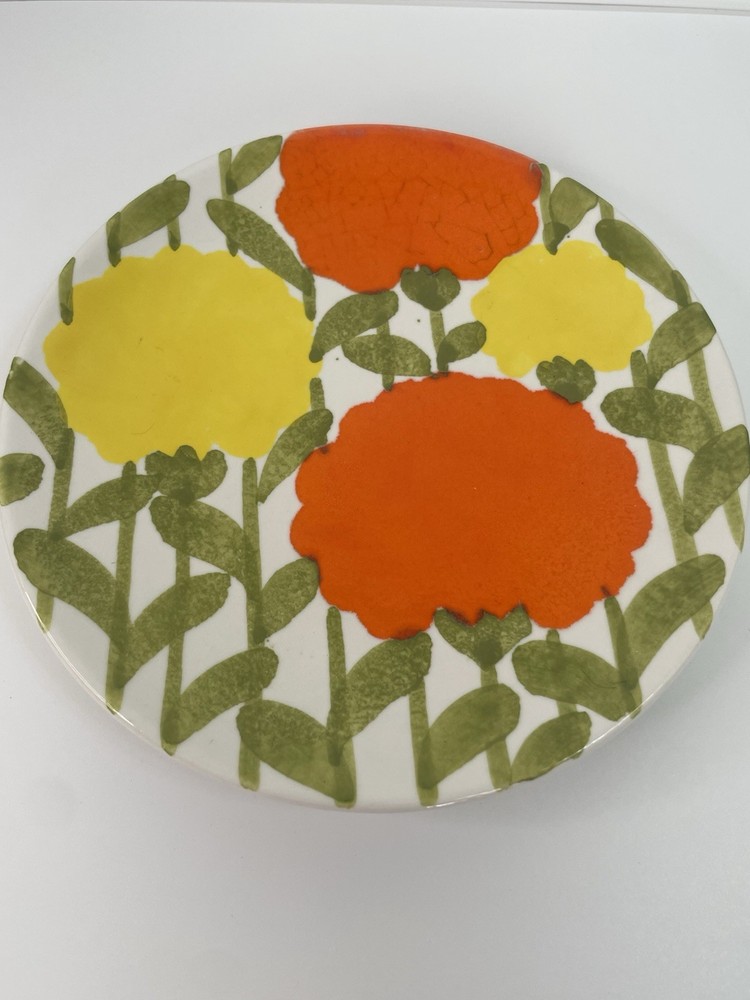 Vintage MCM Italian Art Pottery Plate - Hand Painted Floral - Italy 882 - 6.25