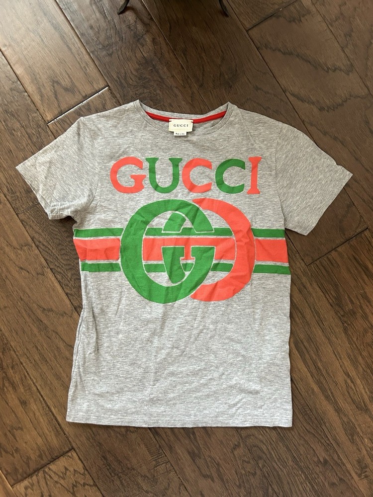 Gucci Kids Boys Girls Gray Logo T-Shirt Size 10 Authentic Made in Italy Tee