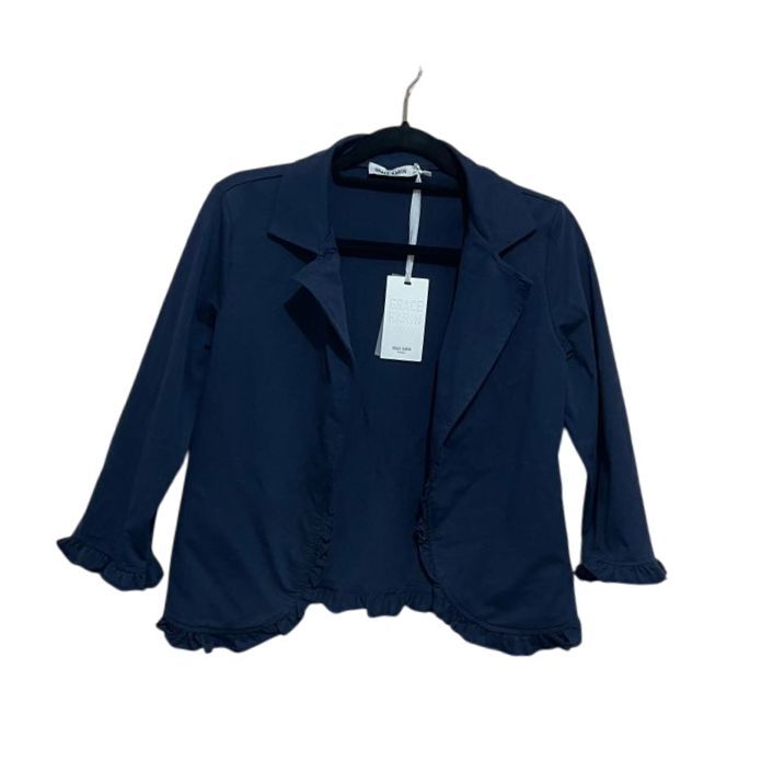 Grace Karin Navy Blue Ruffle Trim 3/4 Sleeve Open Front Blazer Jacket