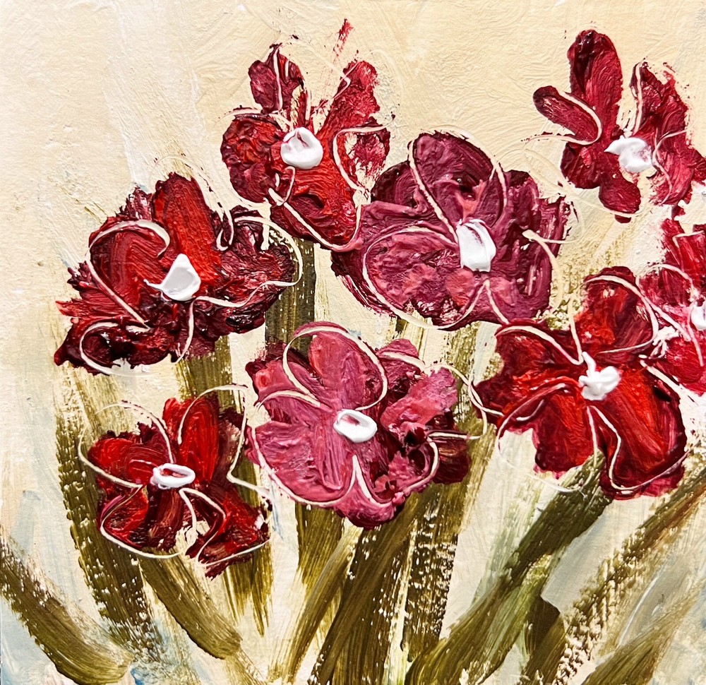 Abstract Floral Oil Painting Miniature Signed Original Art for Modern Decor