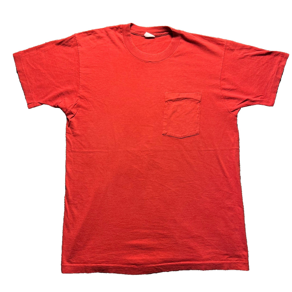 Vintage 90s Single Stitch Pocket T Shirt Mens Large Red Blank Cotton Blend Tee