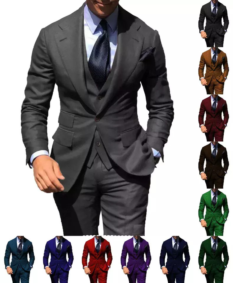 Men's Suits Peak Lapel 3 Pieces Formal Business Wedding Groom Tuxedos Slim Fit