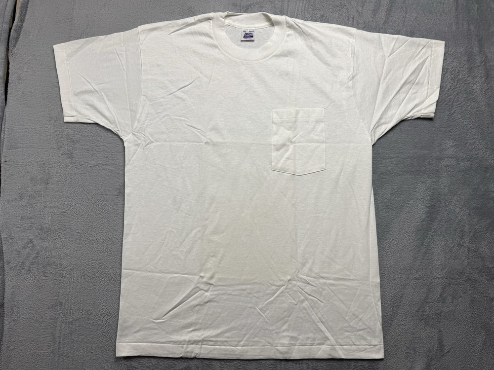 Vintage 80s BVD BLANK Pocket Tee T-Shirt Sz XL White Single Stitch USA Made