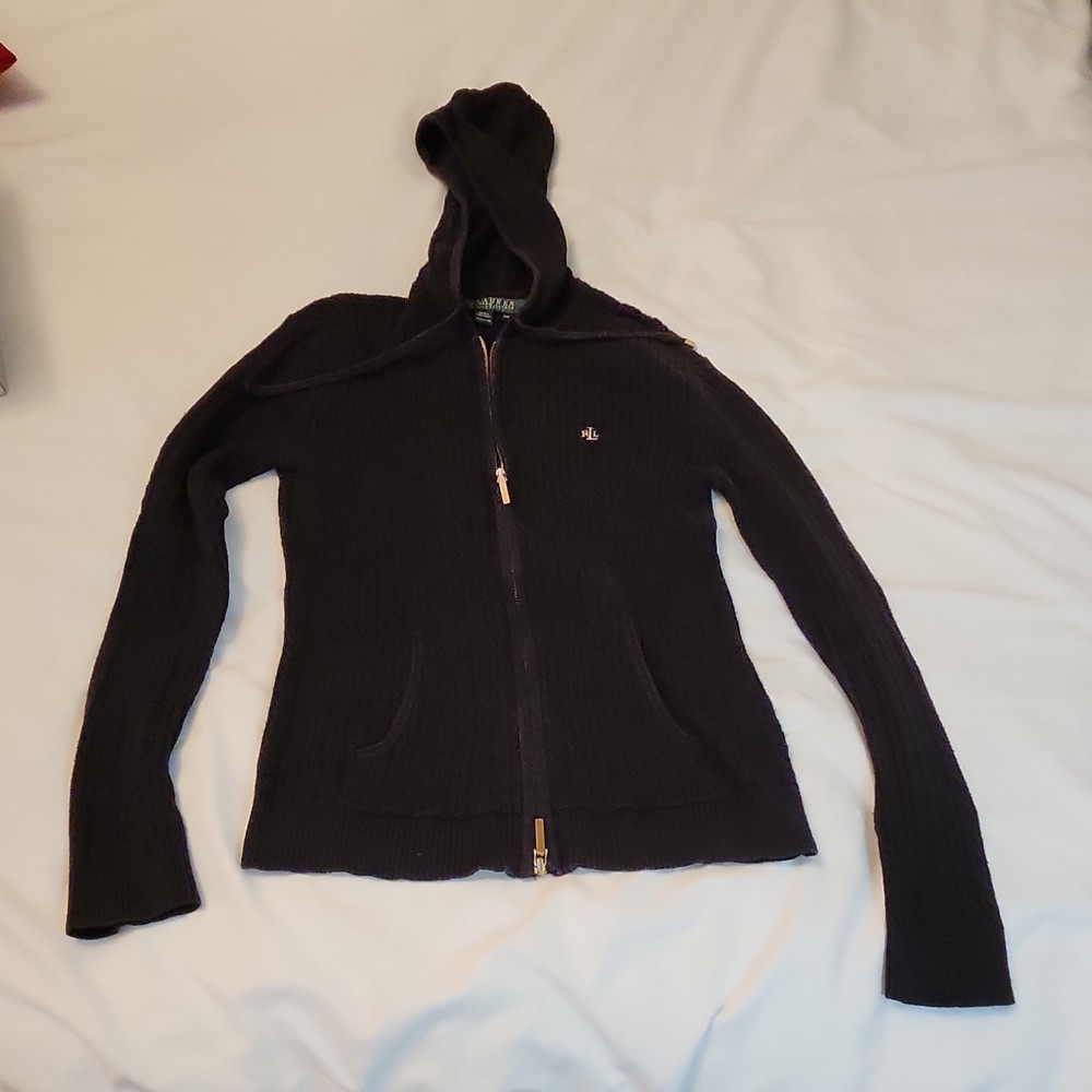 Vintage Lauren Ralph Lauren Petite Women's Black Full Zip Hoodie 100% Cotton P/P