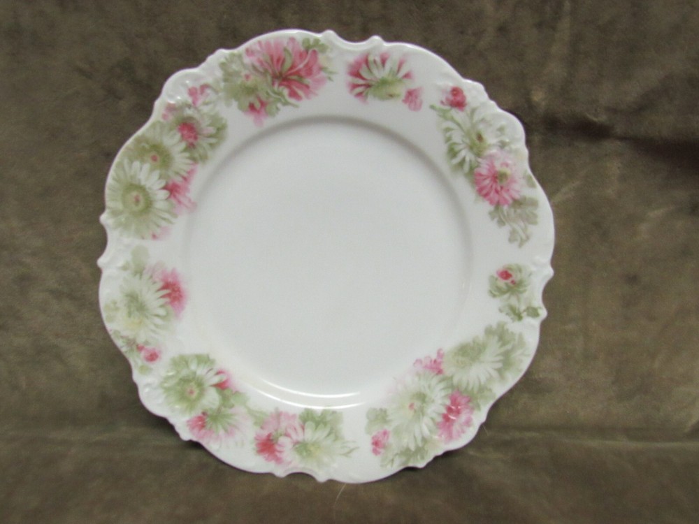 Antique Herman Ohme Porcelain Silesia Germany Daisy Floral Scalloped Plate