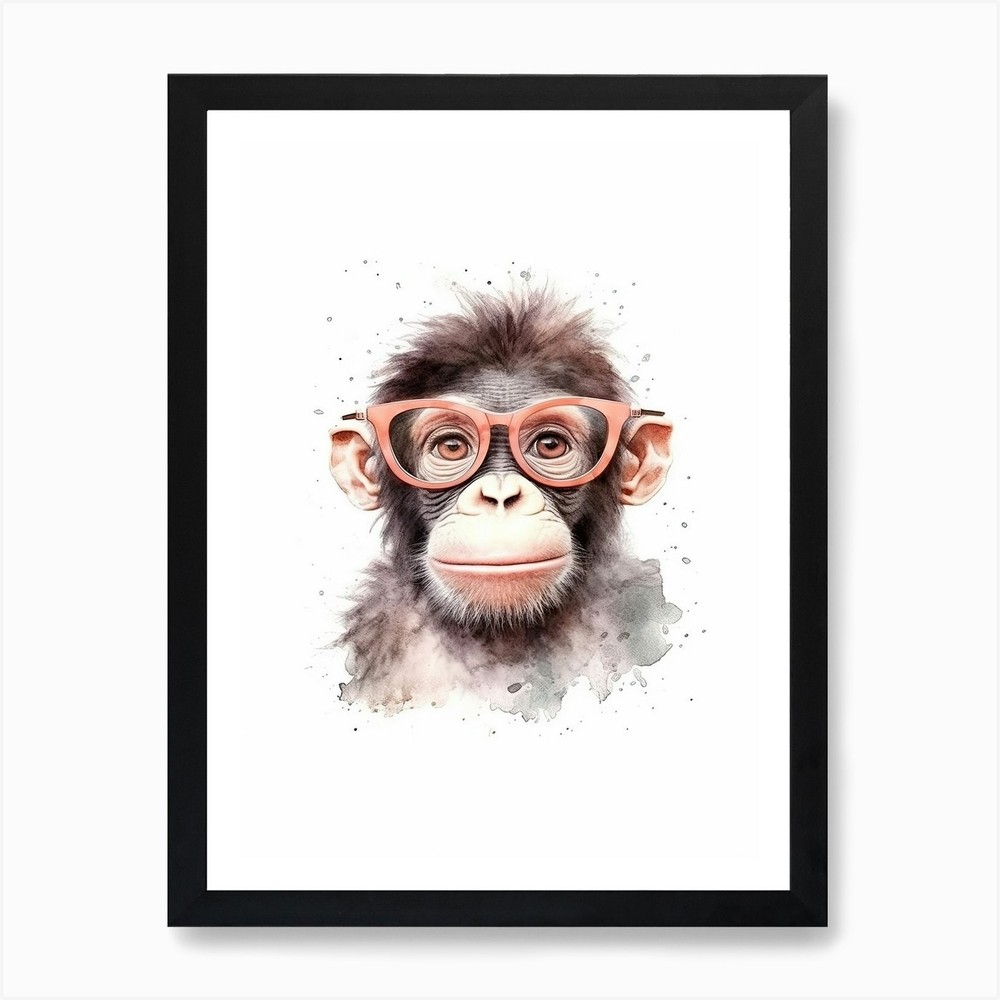 Smart Gorilla Baby in Glasses Framed Canvas Wall Art Print