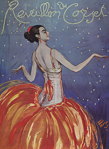 Vintage French Confetti Corset New Year's Eve Party Dress Poster Repro