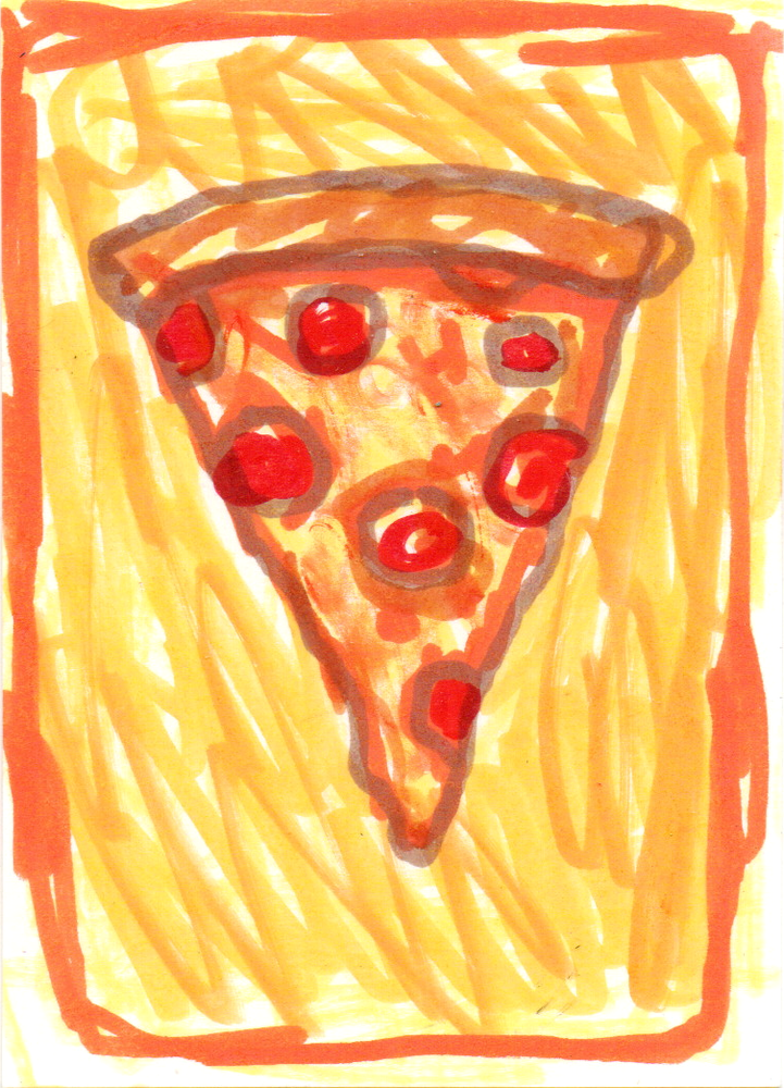 ACEO original PAINTING Cheezy pizza slice miniature outsider art fast food art