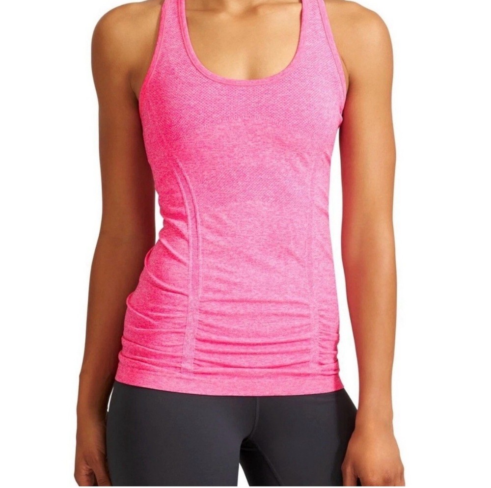 Athleta Fastest Track Tank Top Neon Pink Racerback Ruched Workout Top Size S