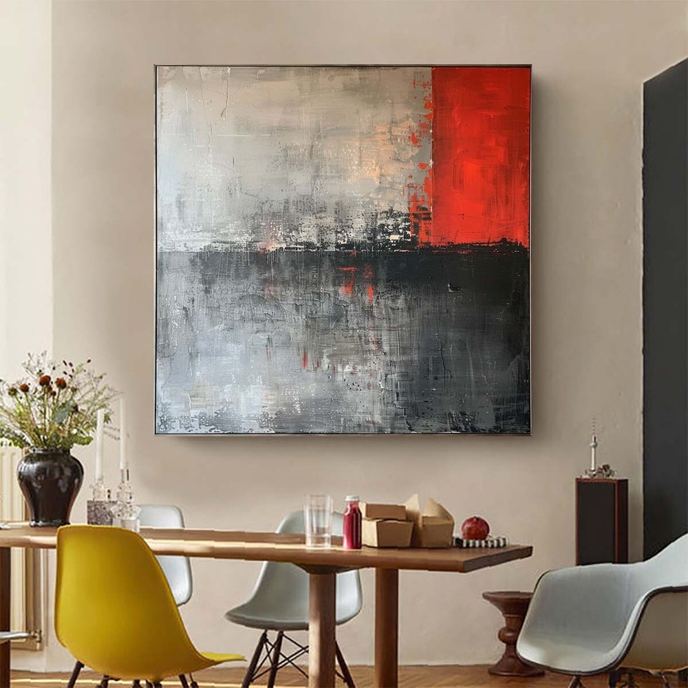 red Modern Textured Abstract Oil Painting on canvsa Handmade wall Living Room