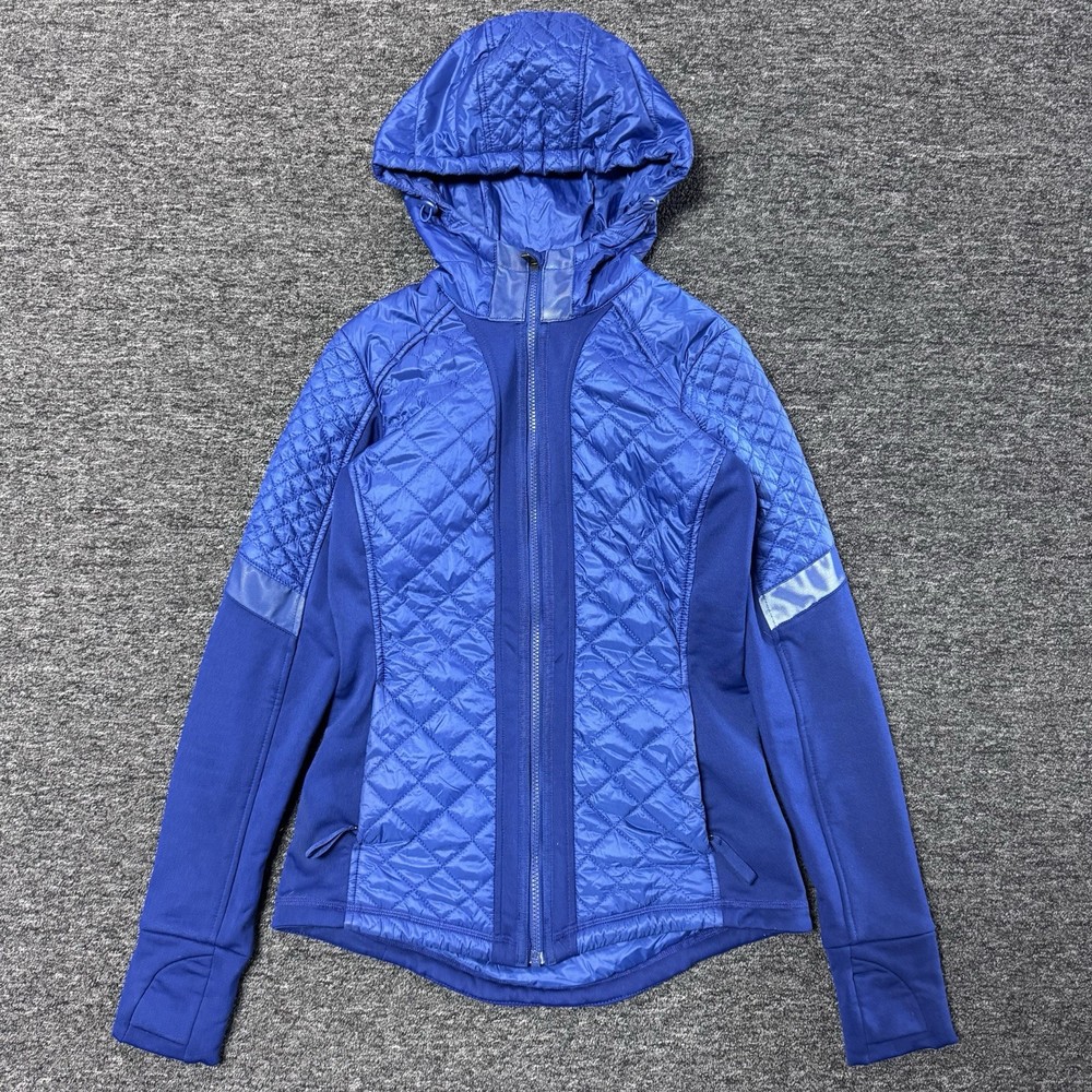 Women’s Athleta Quilted Blue Puffer Zip Up Hooded Activewear Jacket - Size XS