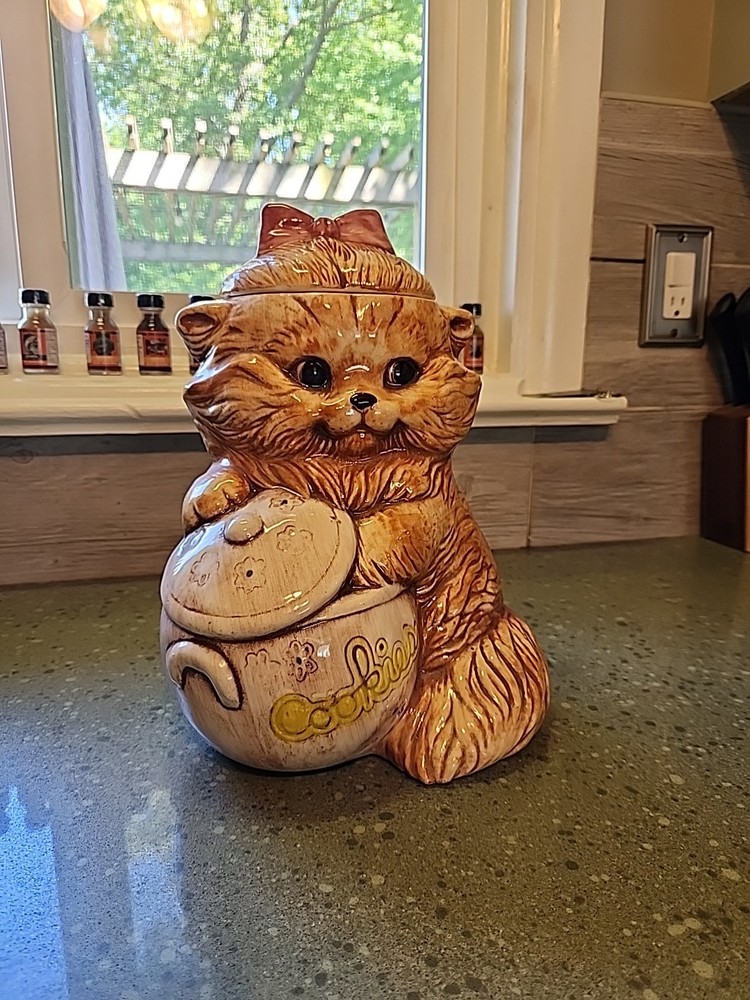 VTG Kitchen 60s 70s Treasure Craft Kitty Cat Cookie Jar,