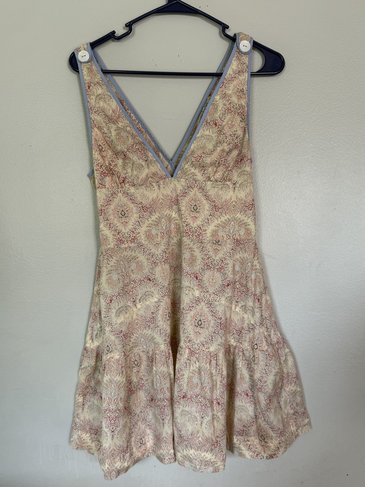 Free People Multicolor Deep V-neck Floral Smocked Mini Dress Size 6