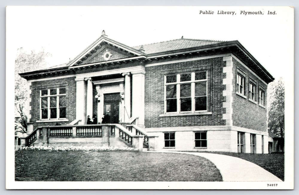 Plymouth Indiana In Public Library Building People Vintage Photo Postcard
