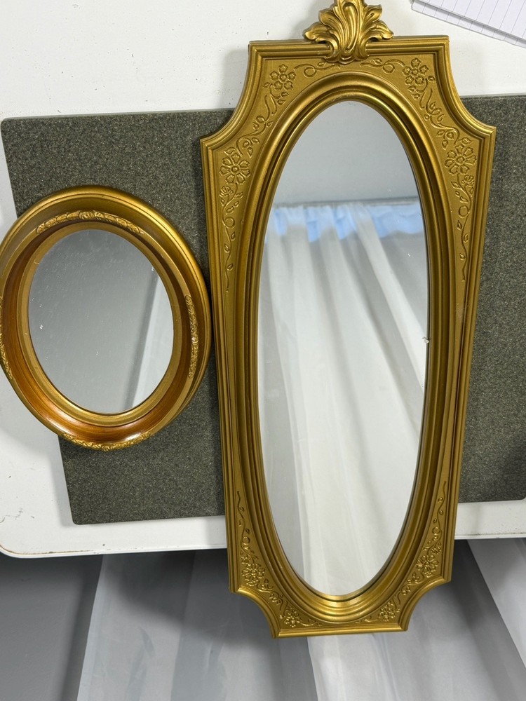 Set of 2 Vintage Gold Framed Accent Wall Mirrors - Gallery Wall, Home Interiors