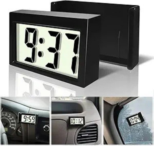 Car Dashboard Digital Clock - Vehicle Adhesive Clock with Jumbo Time & Day Displ