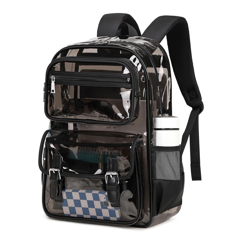 Large Clear Backpack Transparent Heavy Duty School PVC Bookbag See Through Ba...