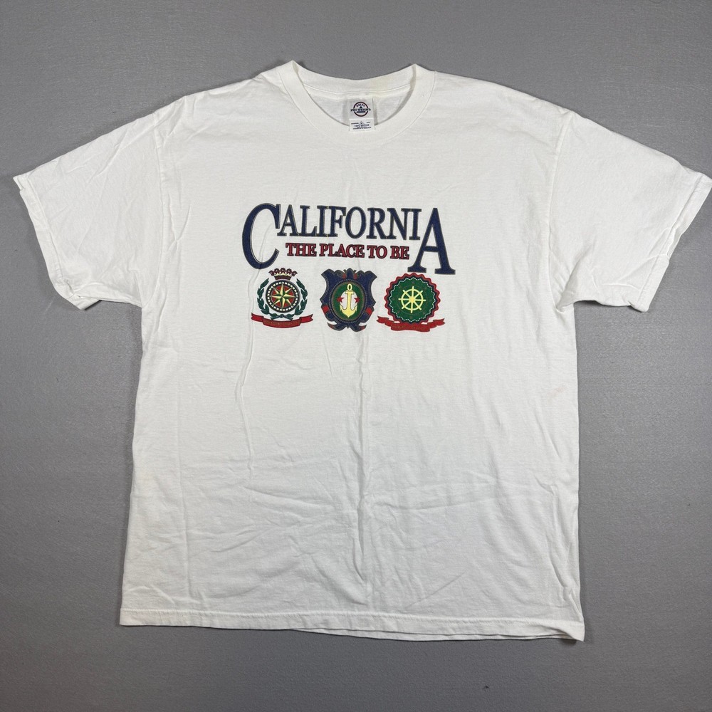 Vintage 90's California The Place To Be T-Shirt Mens XL White Graphic Tee USA