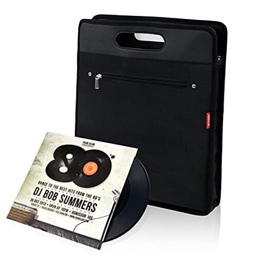 Vinyl Record Travel Carrying Bag,LP Records Durable Vinyl Albums Medium Black